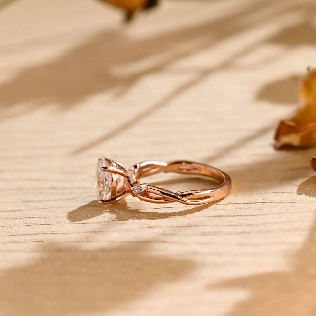 1.0 CT Oval Cut Twig Nature Inspired Moissanite Engagement Ring