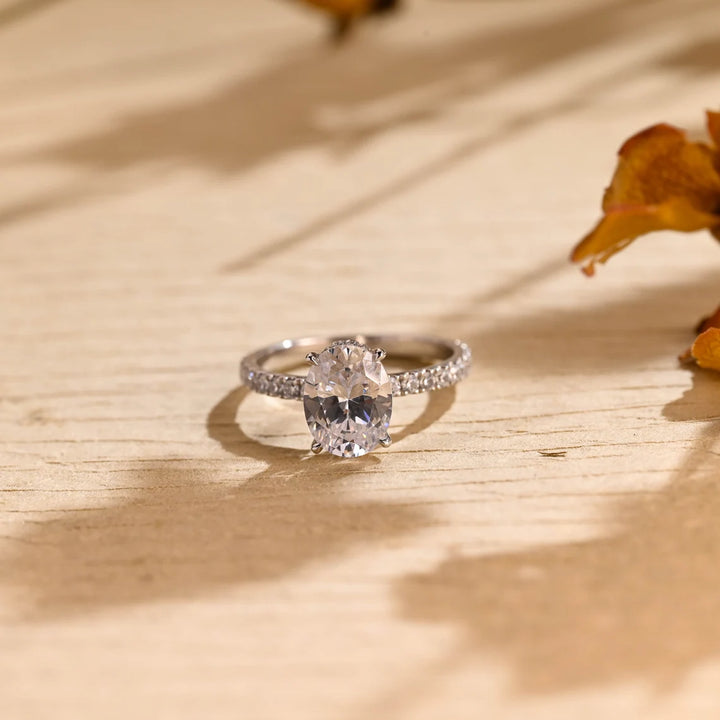 1.0 CT Oval Cut Hidden Halo Moissanite Engagement Ring
