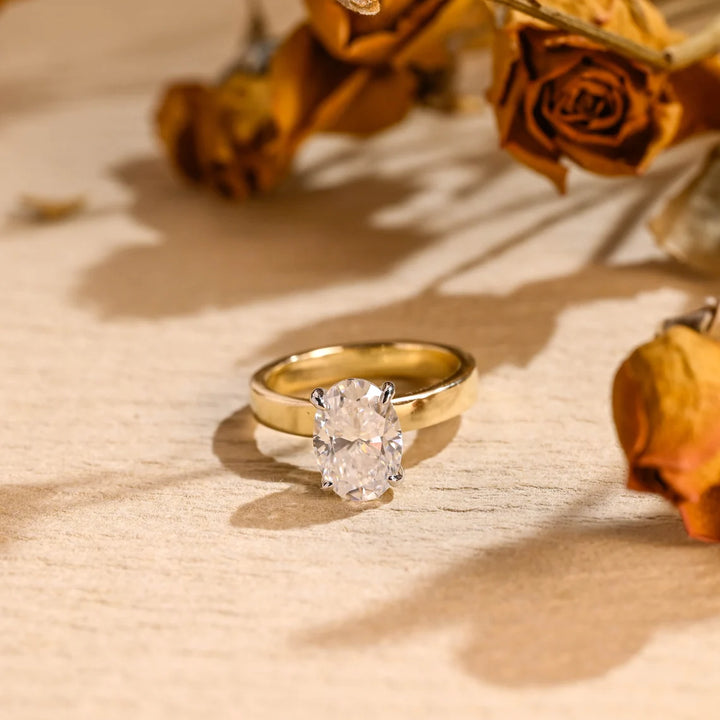 2.0CT Oval Cut Wide Band Solitaire Moissanite Engagement Ring