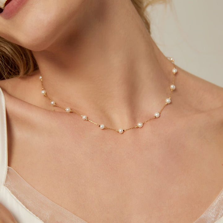 Delicate Freshwater Pearl Chain Necklace For Her -June Birthstone