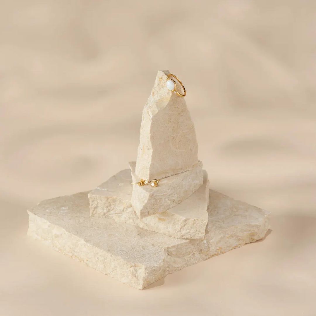 East West Oval Cut Opal Gemstone Engagement Ring -October Birthstone