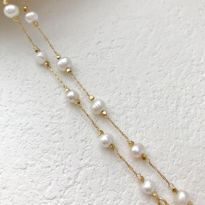 Delicate Freshwater Pearl Chain Necklace For Her -June Birthstone