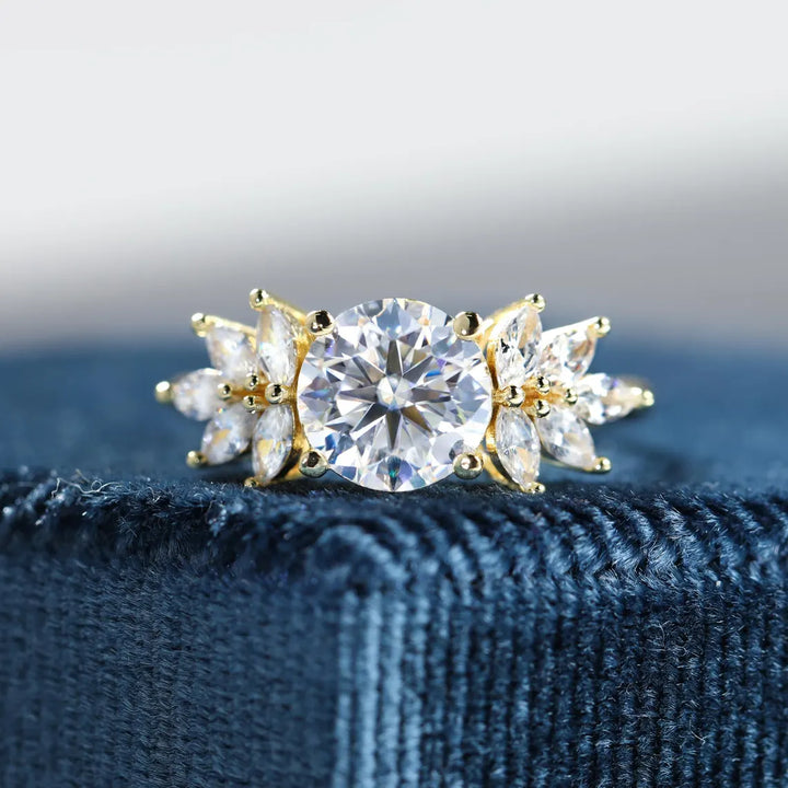 1.0 CT Round Cut Cluster Diamond Moissanite Engagement Ring