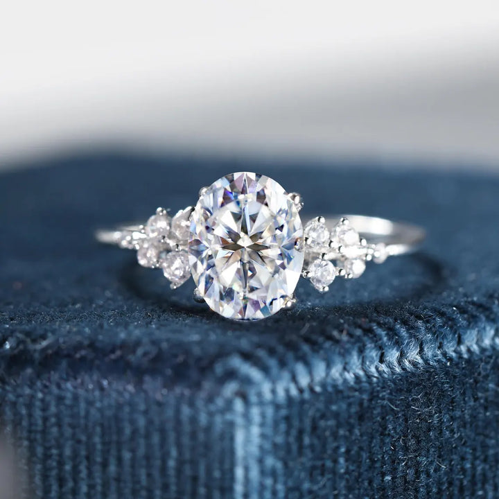 2.0 CT Oval Cut Cluster Diamond Moissanite Engagement Ring