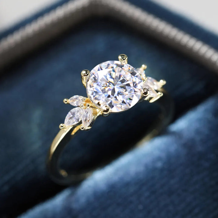 1.0 CT Round Cut Cluster Diamond Moissanite Engagement Ring