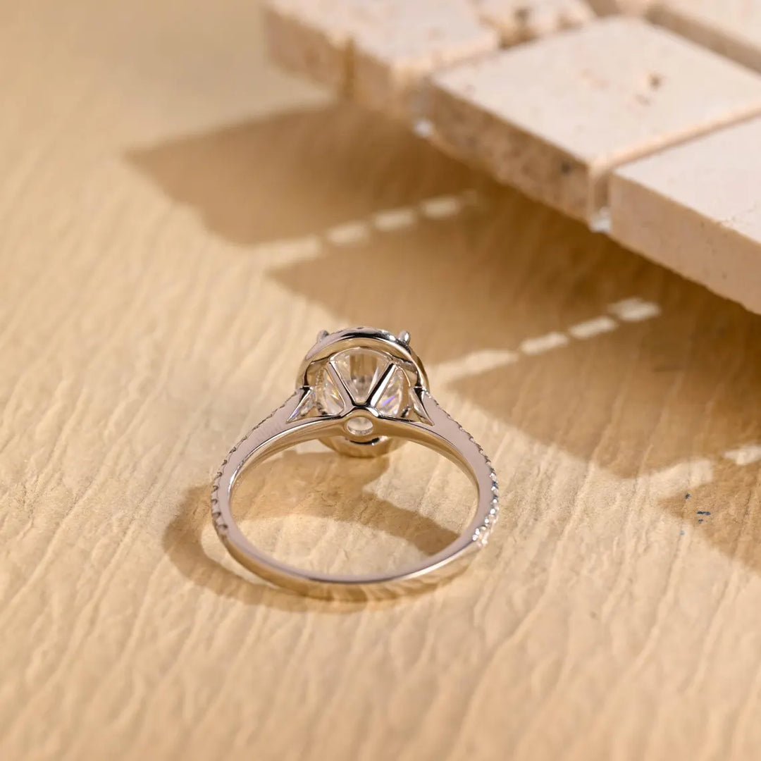 1.0 CT Oval Cut Halo Moissanite Engagement Ring