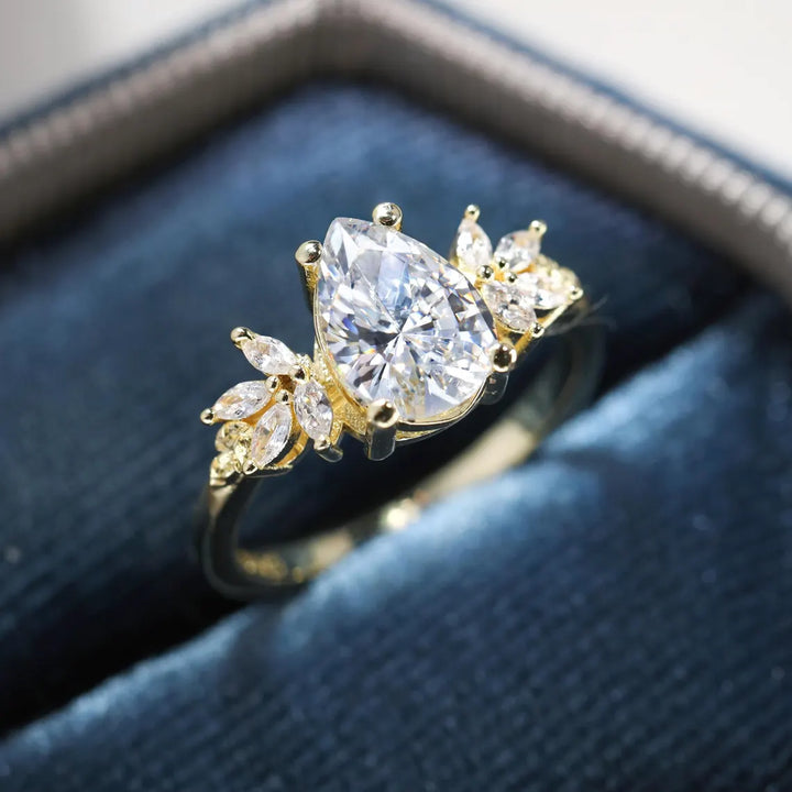 1.0 CT Pear Cut Cluster Diamond Moissanite Engagement Ring