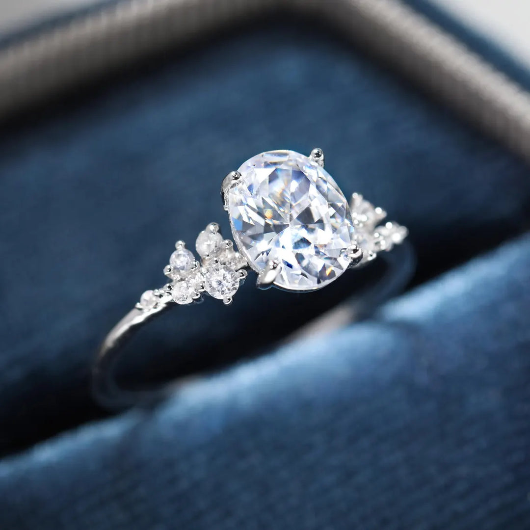 2.0 CT Oval Cut Cluster Diamond Moissanite Engagement Ring