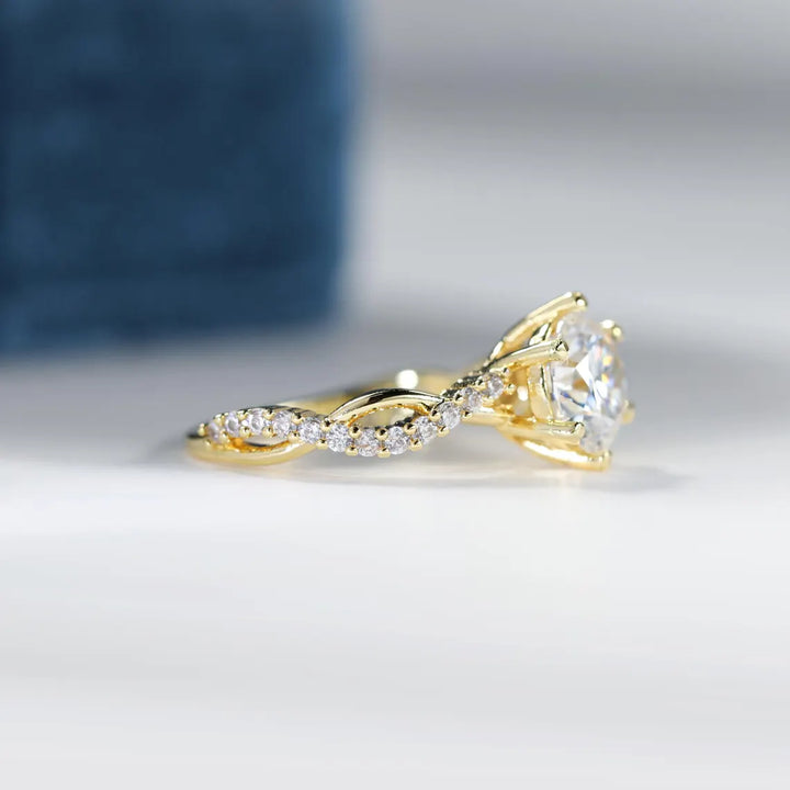 1.0 CT Round Cut Diamond Twisted Pave Setting Moissanite Engagement Ring