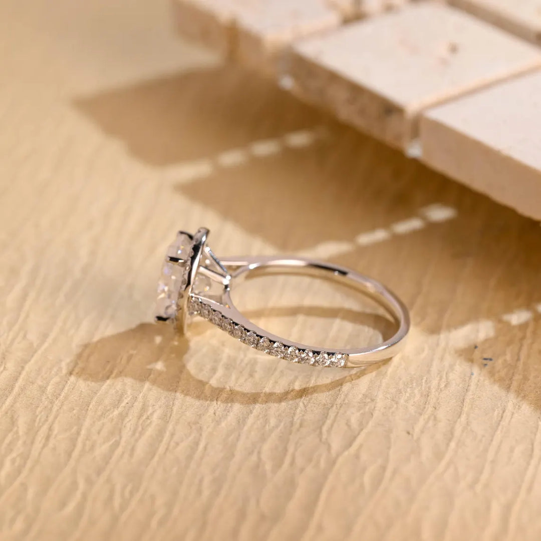 1.0 CT Oval Cut Halo Moissanite Engagement Ring