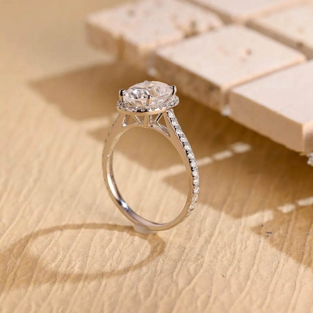 1.0 CT Oval Cut Halo Moissanite Engagement Ring