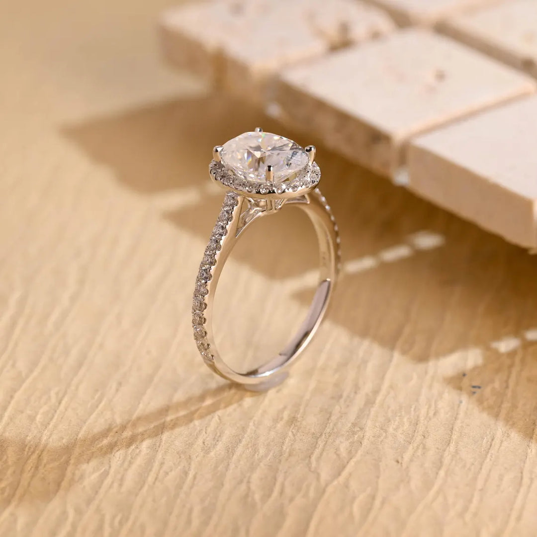 1.0 CT Oval Cut Halo Moissanite Engagement Ring
