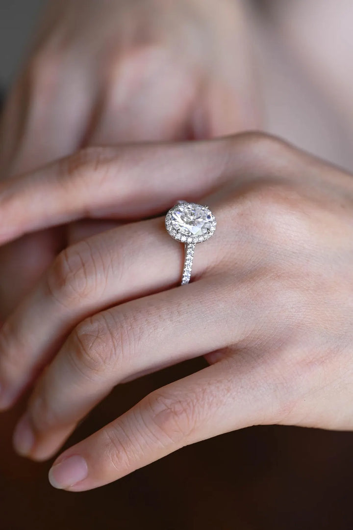 1.0 CT Oval Cut Halo Moissanite Engagement Ring