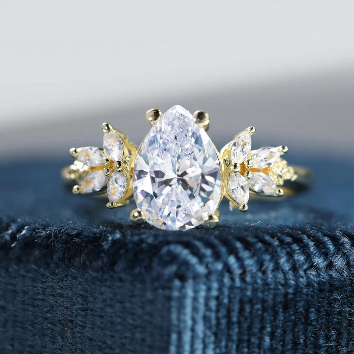 1.0 CT Pear Cut Cluster Diamond Moissanite Engagement Ring