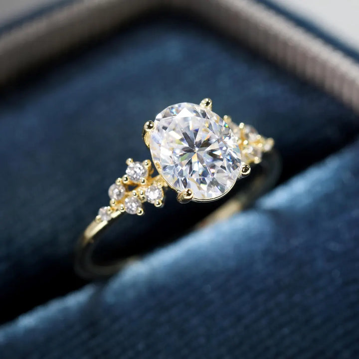 1.0 CT Oval Cut Cluster Diamond Moissanite Engagement Ring
