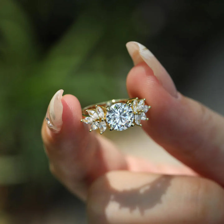 1.0 CT Round Cut Cluster Diamond Moissanite Engagement Ring