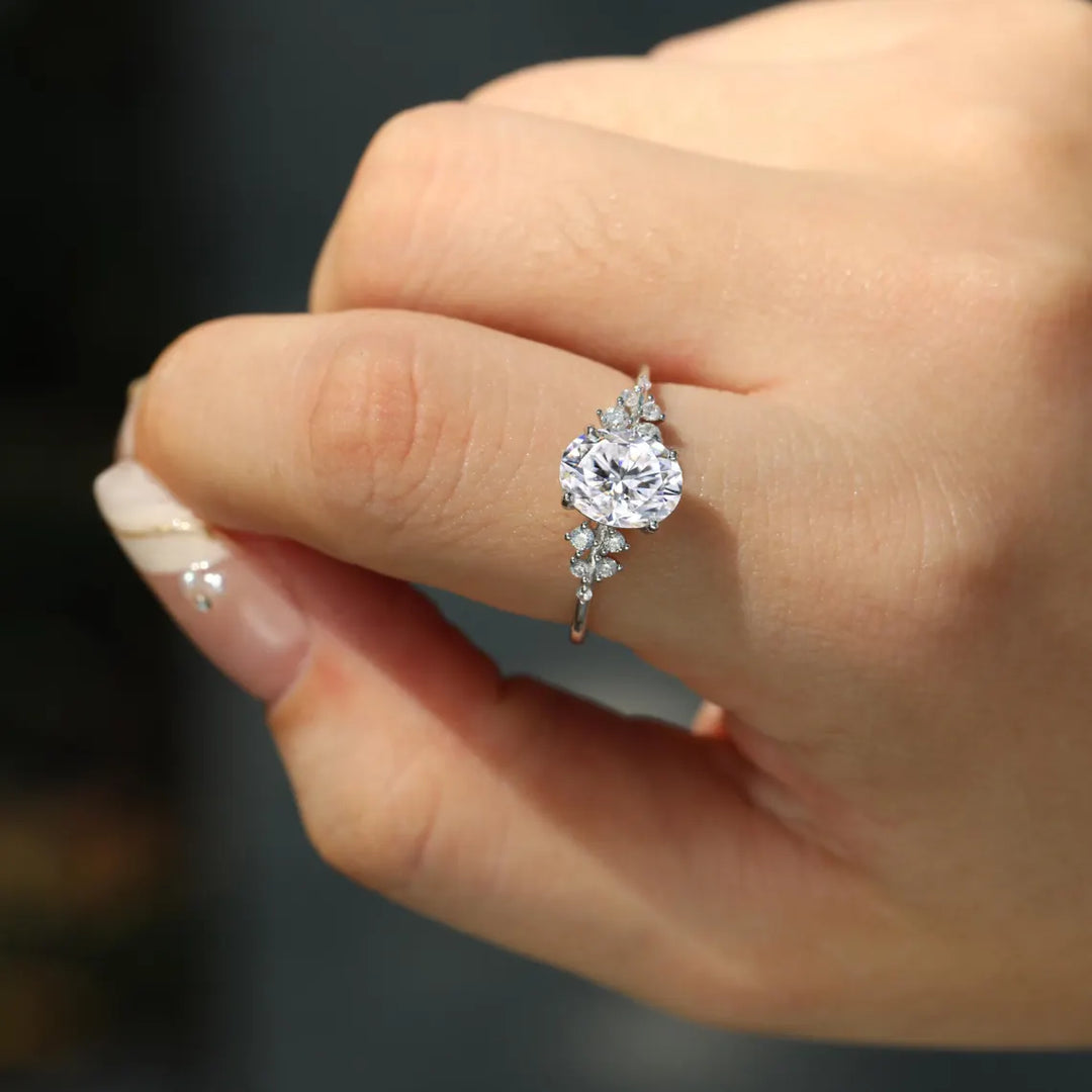 2.0 CT Oval Cut Cluster Diamond Moissanite Engagement Ring