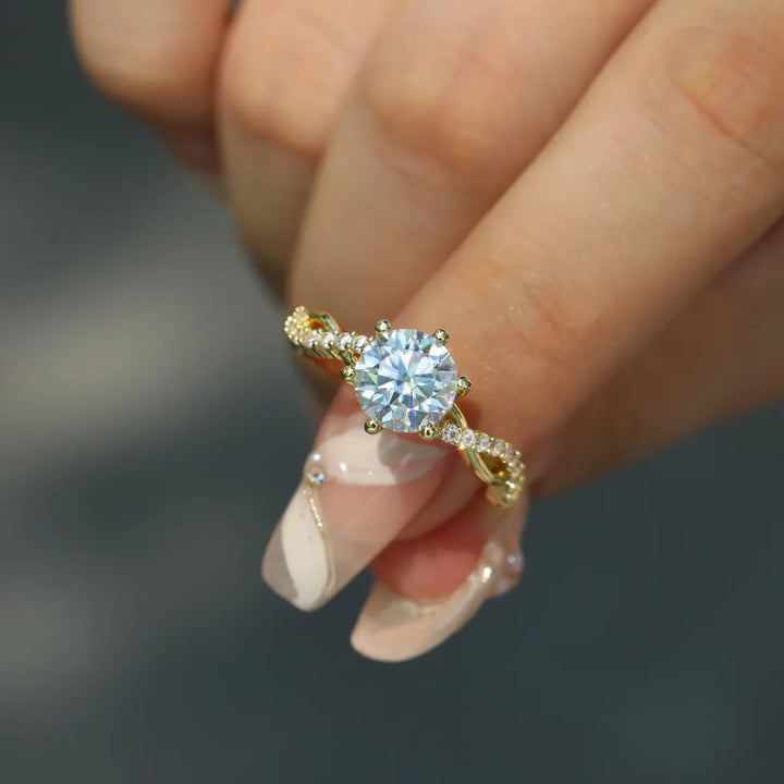 1.0 CT Round Cut Diamond Twisted Pave Setting Moissanite Engagement Ring