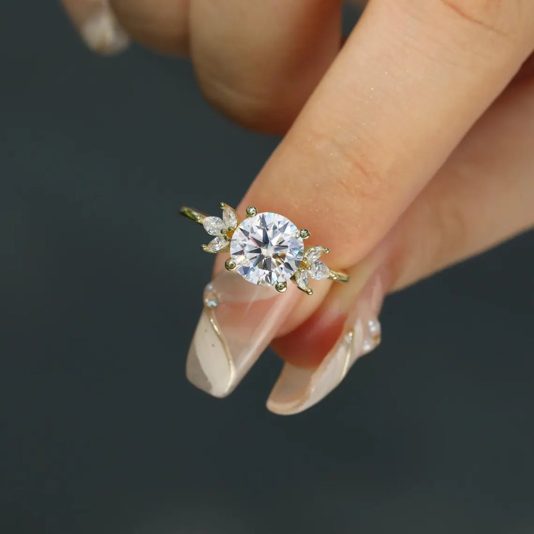 1.0 CT Round Cut Cluster Diamond Moissanite Engagement Ring