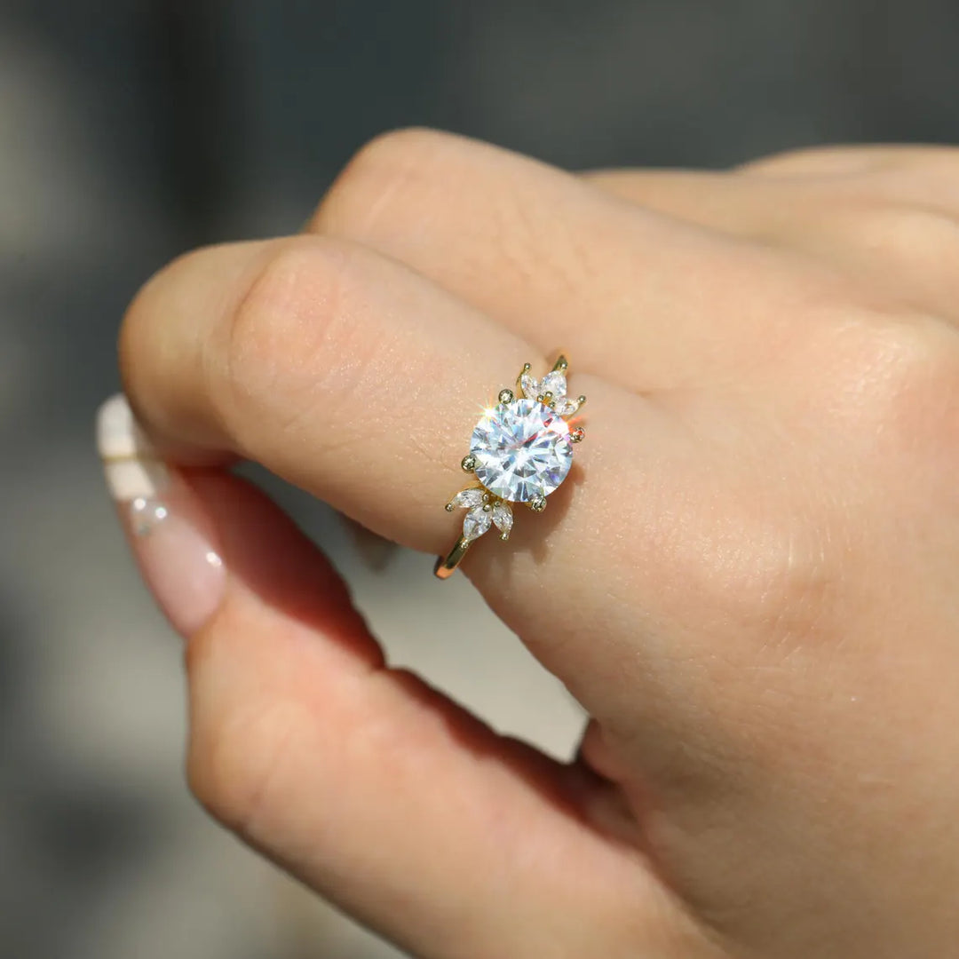 1.0 CT Round Cut Cluster Diamond Moissanite Engagement Ring