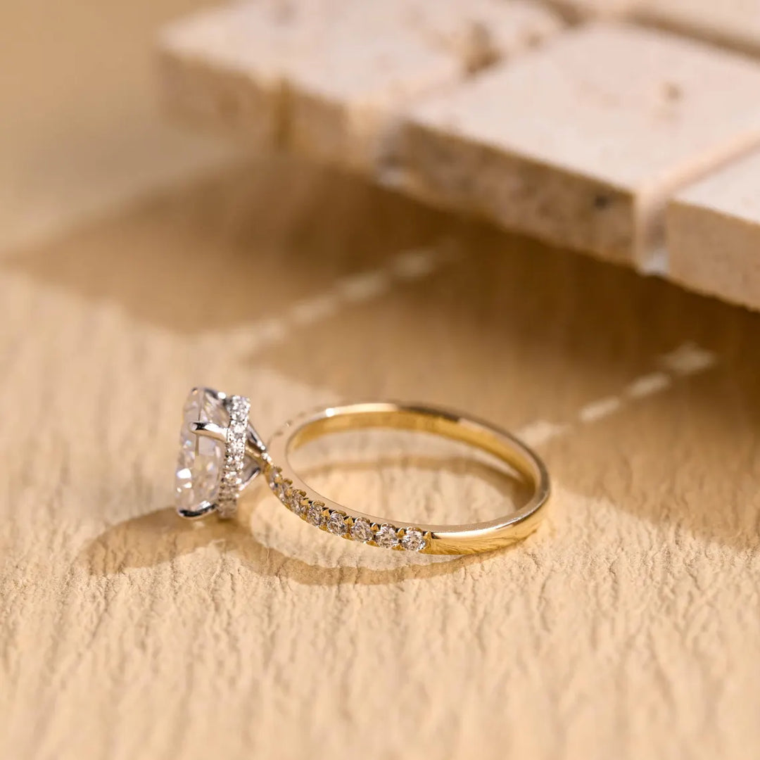1.0 CT Oval Cut Hidden Halo Moissanite Engagement Ring