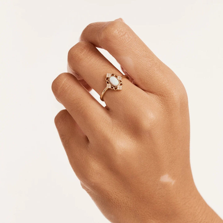 Oval Cut Opal Gemstone Vintage Engagement Ring -October Birthstone