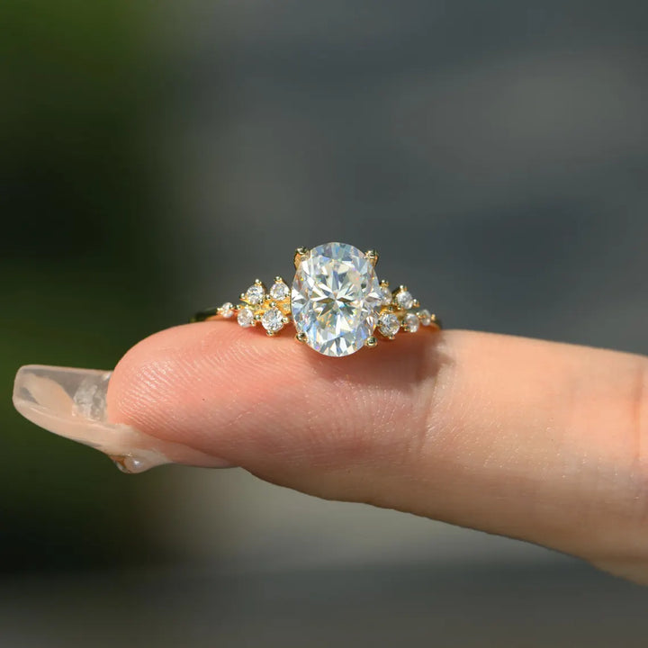 1.0 CT Oval Cut Cluster Diamond Moissanite Engagement Ring