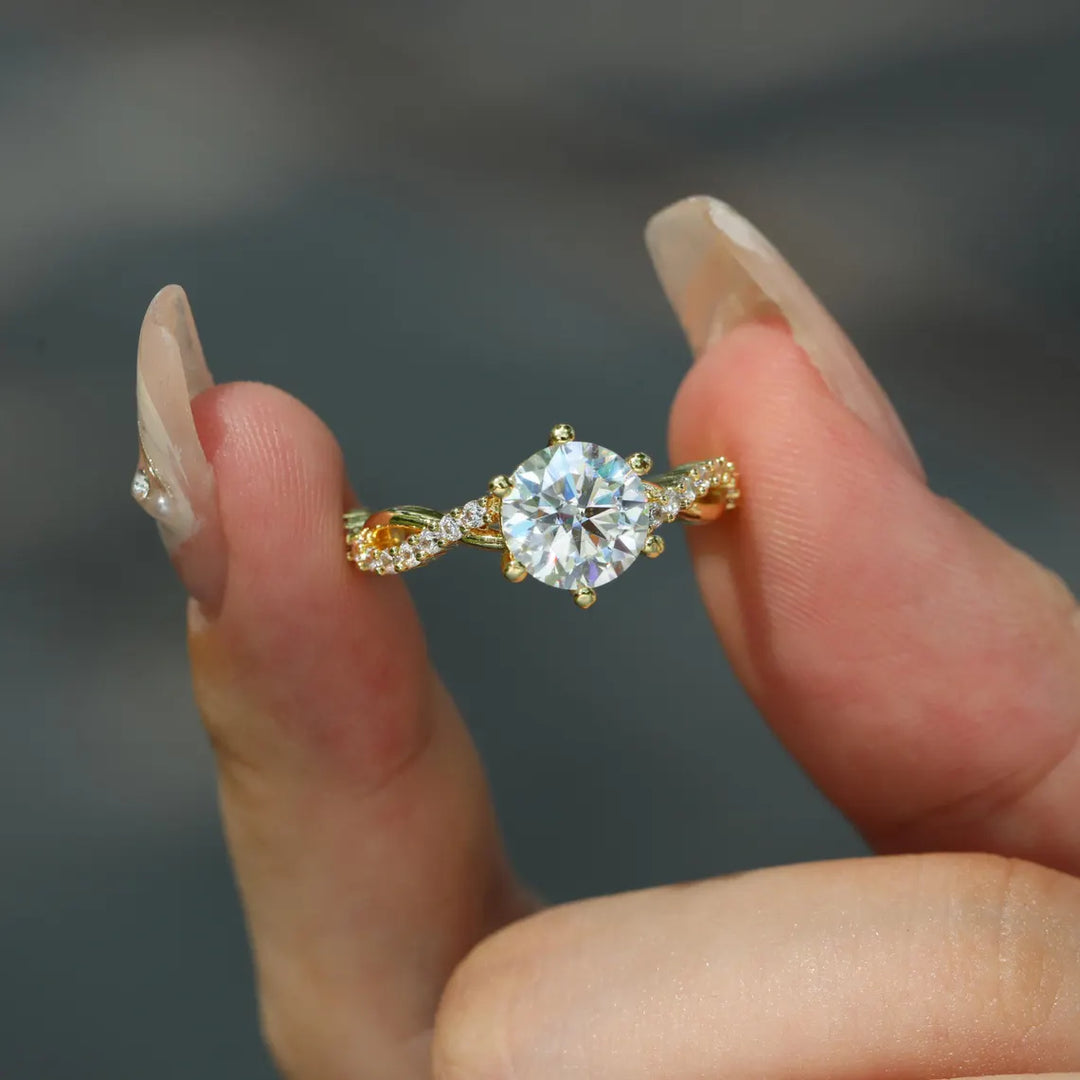 1.0 CT Round Cut Diamond Twisted Pave Setting Moissanite Engagement Ring