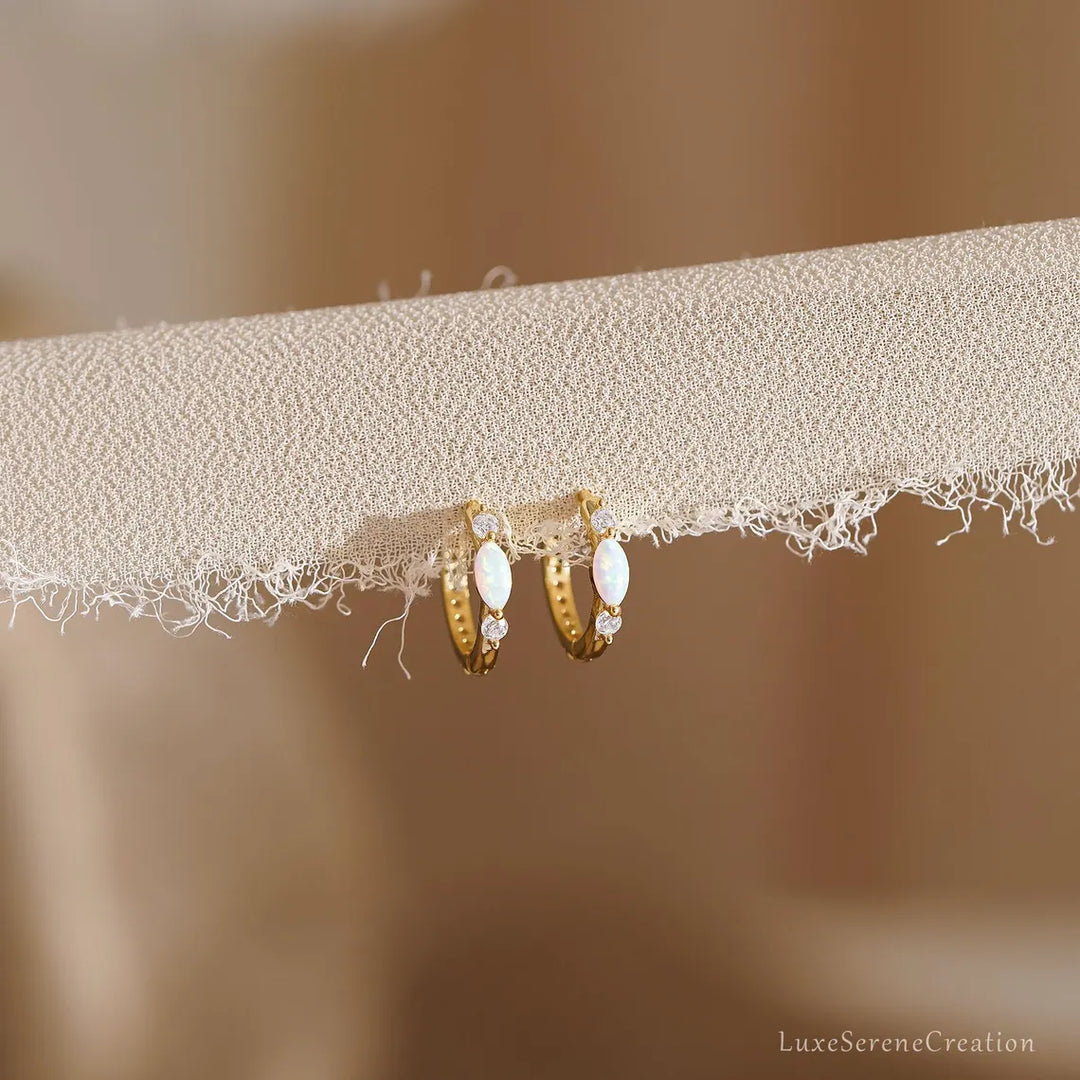 Marquise Cut Opal Gemstone Hoop Earrings -October Birthstone