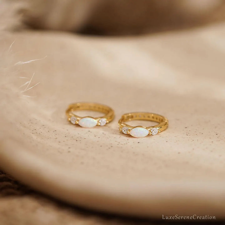 Marquise Cut Opal Gemstone Hoop Earrings -October Birthstone