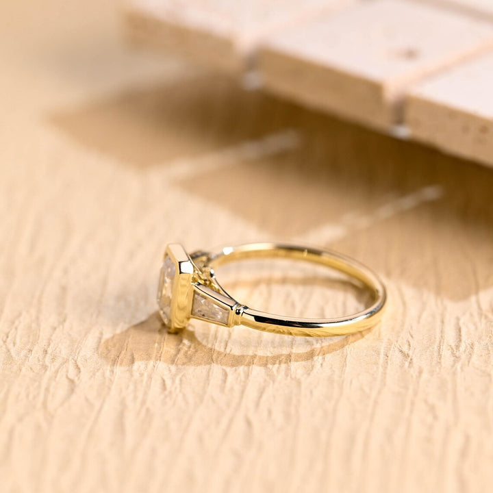 1.0 CT Emerald Cut Three Stone Bezel Setting Moissanite Engagement Ring