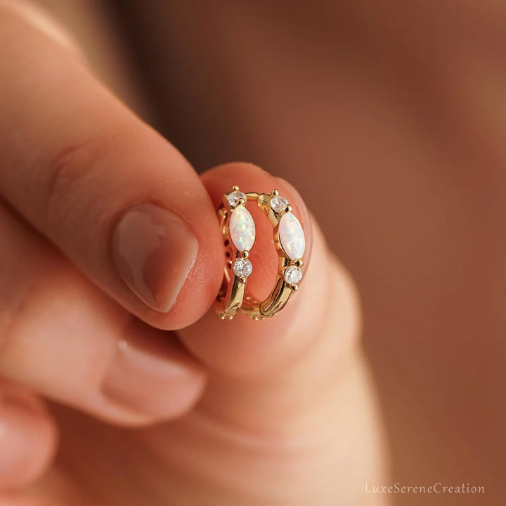 Marquise Cut Opal Gemstone Hoop Earrings -October Birthstone