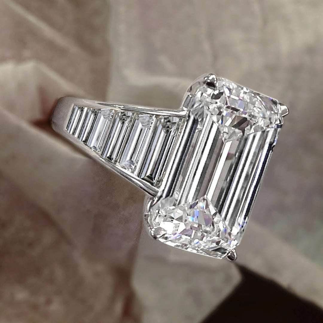 3.50CT Emerald Cut Lab-Grown Diamond Channel Set Engagement Ring
