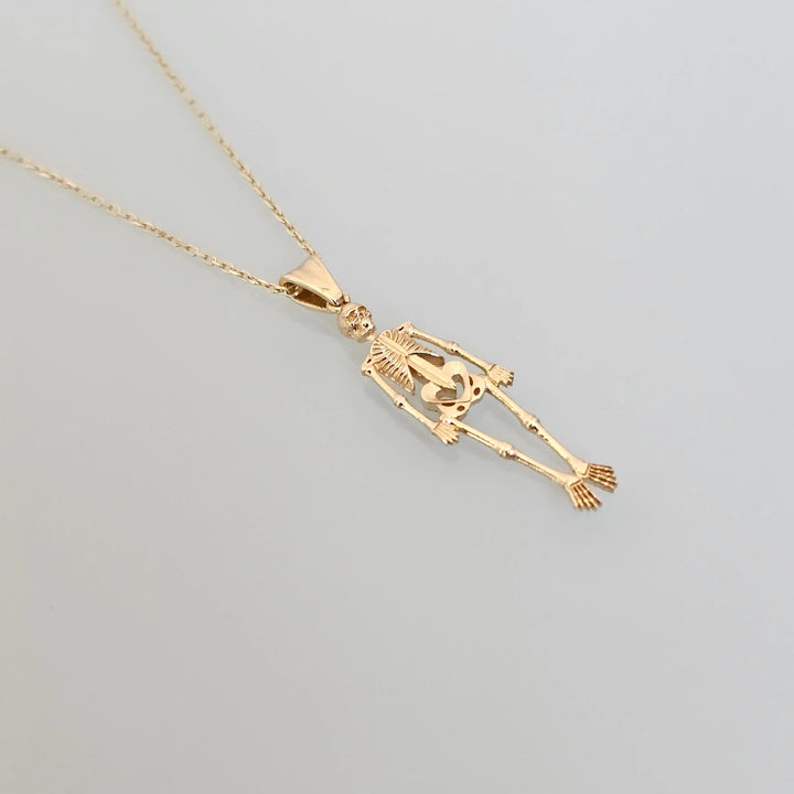 14K Gold Skeleton Figure Necklace for Women
