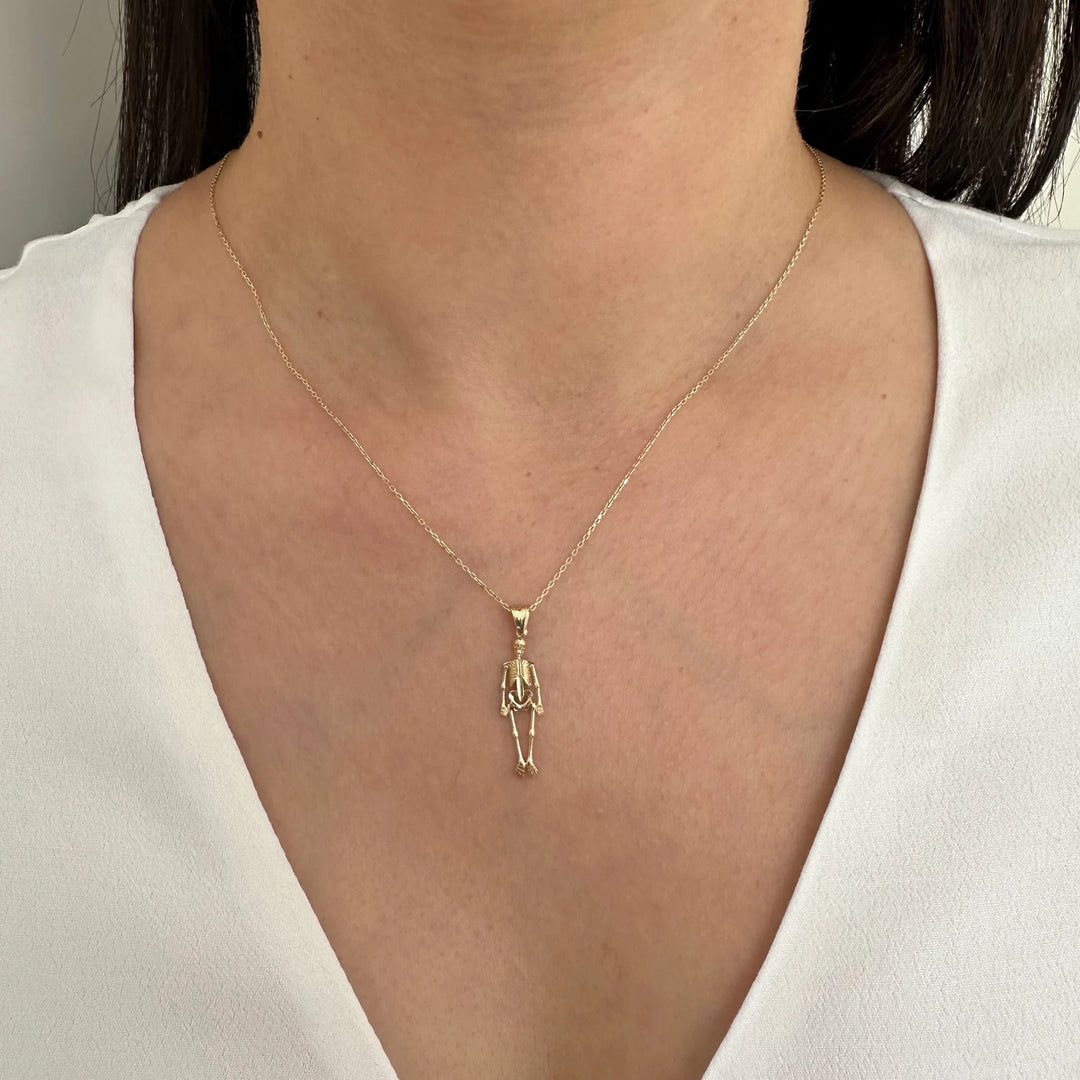 14K Gold Skeleton Figure Necklace for Women