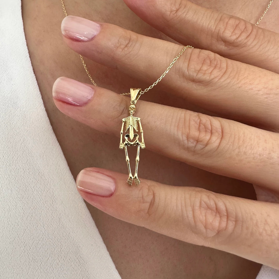 14K Gold Skeleton Figure Necklace for Women