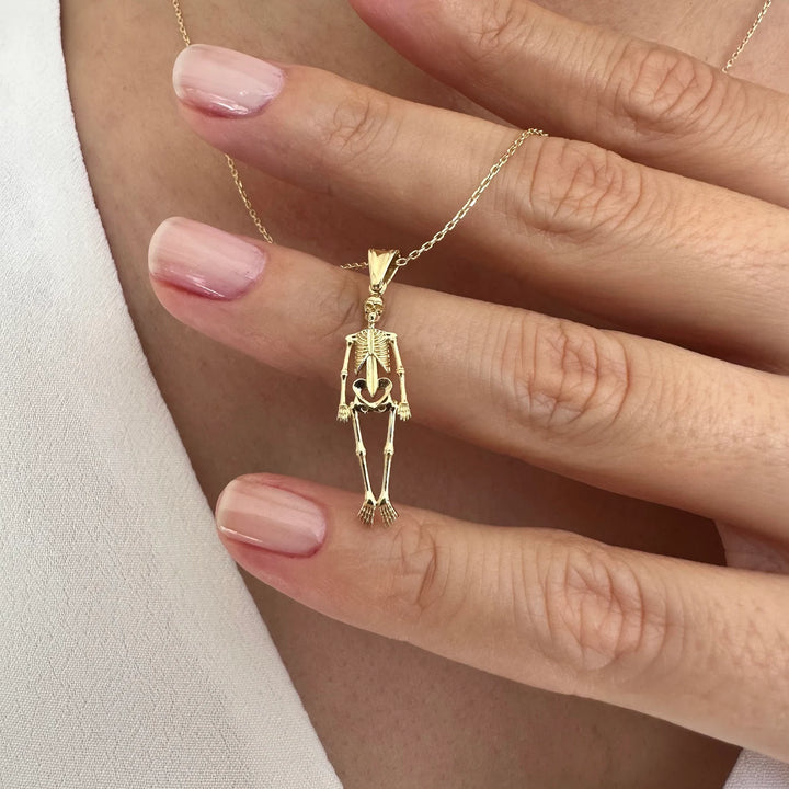 14K Gold Skeleton Figure Necklace for Women