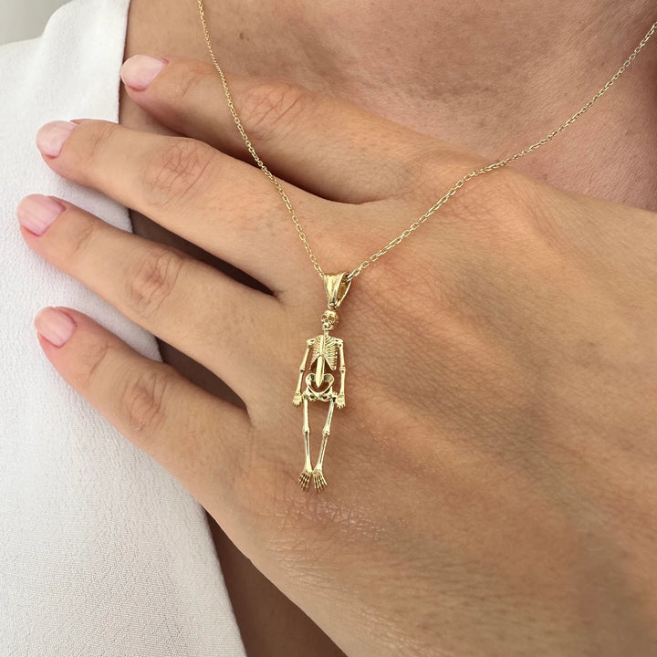 14K Gold Skeleton Figure Necklace for Women