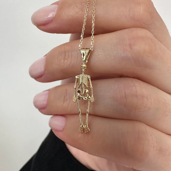 14K Gold Skeleton Figure Necklace for Women