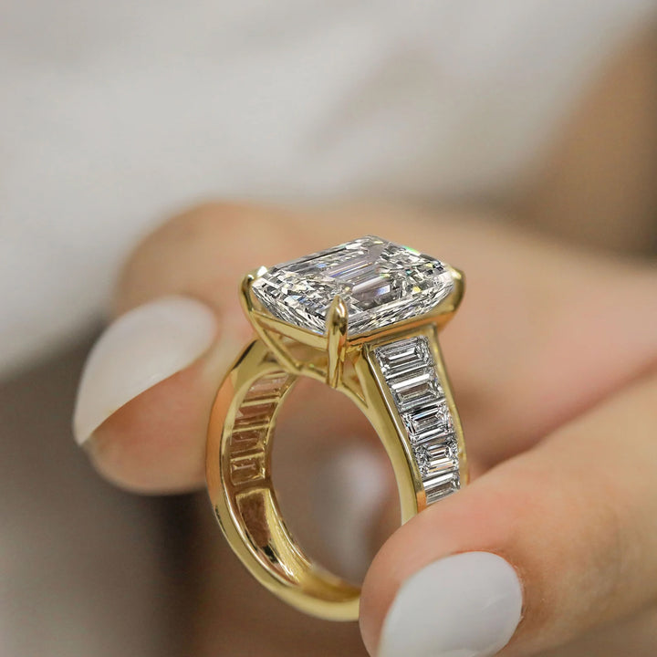 3.50CT Emerald Cut Lab-Grown Diamond Channel Set Engagement Ring