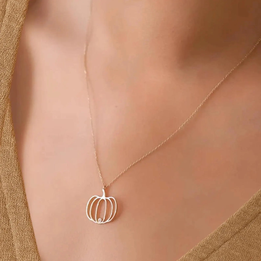 14K Pumpkin Pendant Necklace for Women