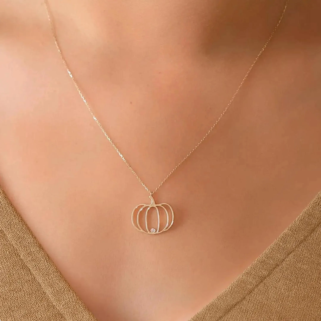 14K Pumpkin Pendant Necklace for Women