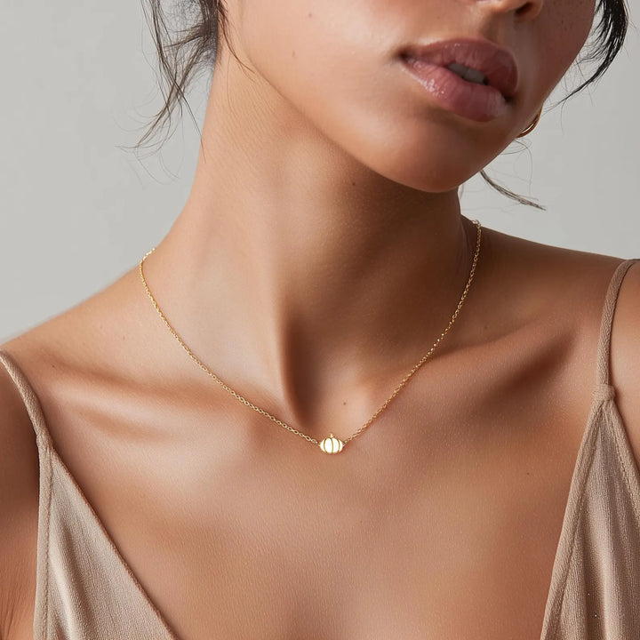 14K Gold Dainty Pumpkin Necklace for Women