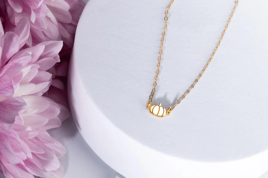14K Gold Dainty Pumpkin Necklace for Women