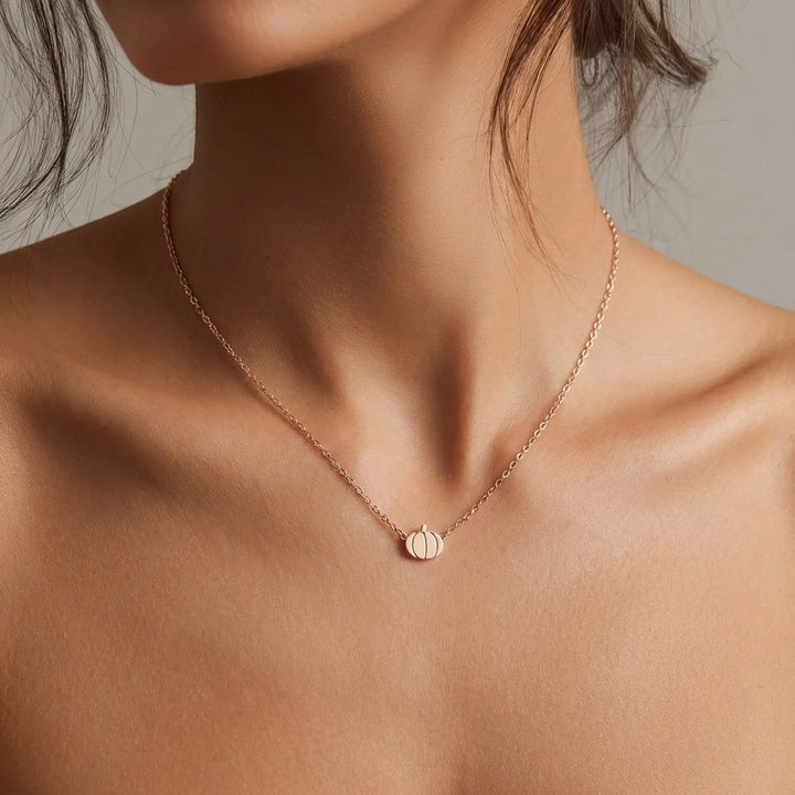 14K Gold Dainty Pumpkin Necklace for Women