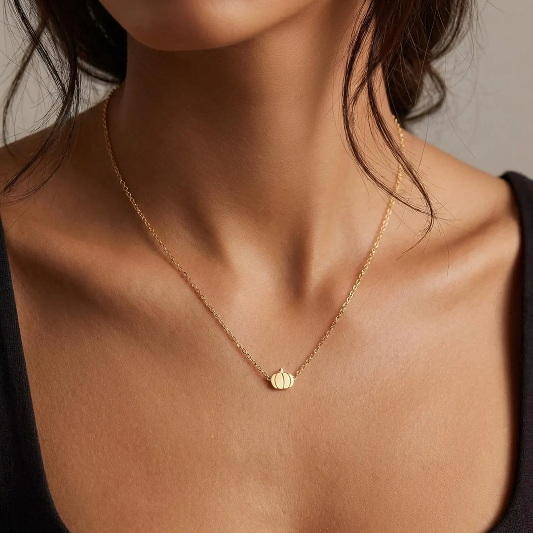 14K Gold Dainty Pumpkin Necklace for Women