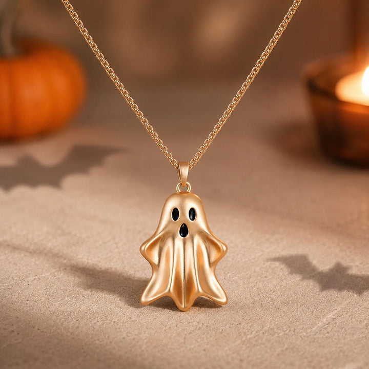 14K Dainty Spooky Ghost Pendant Necklace for Women