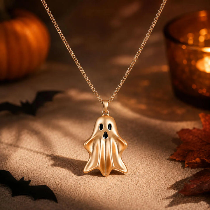 14K Dainty Spooky Ghost Pendant Necklace for Women