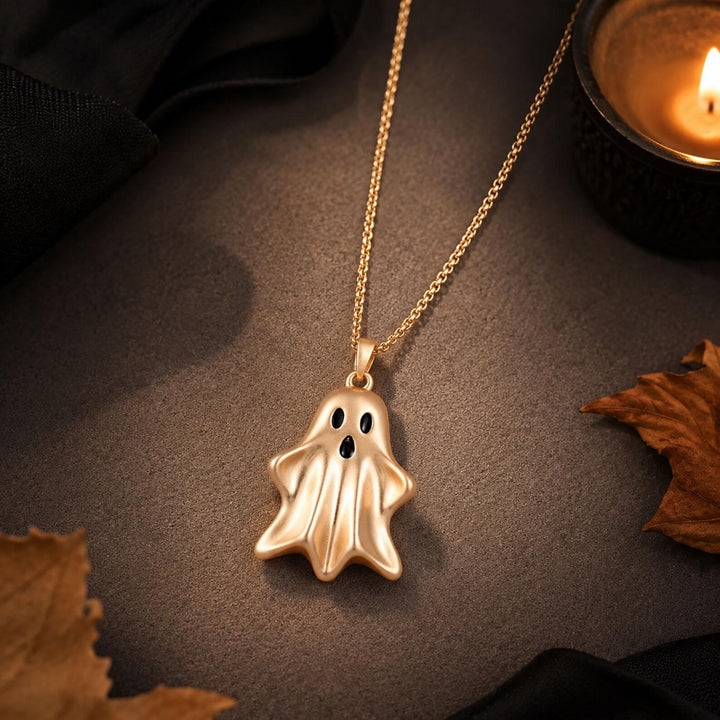 14K Dainty Spooky Ghost Pendant Necklace for Women