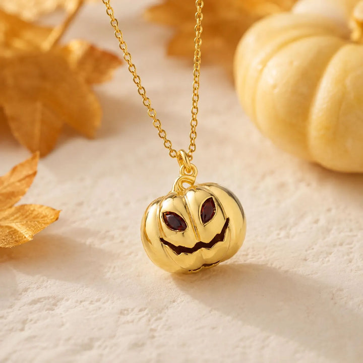 14K Gold Halloween Pumpkin Necklace for Women